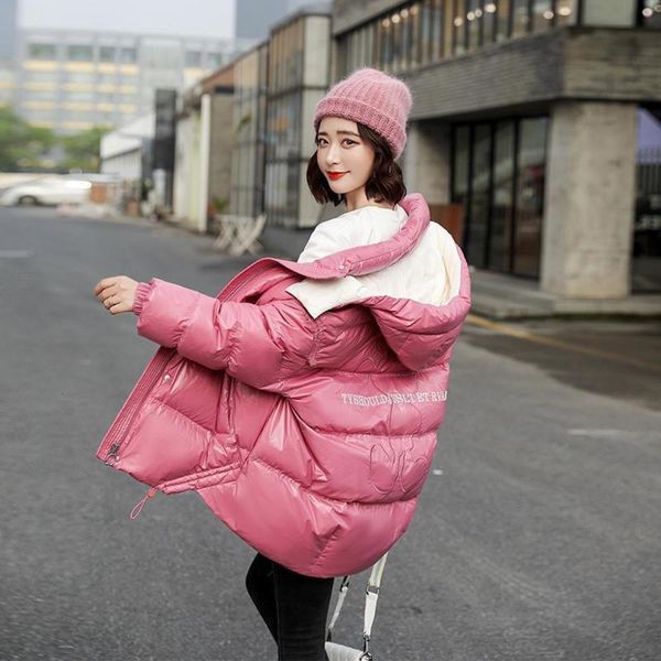 

women's down jacket hooded thickened short fashionable casual bread suit, Black