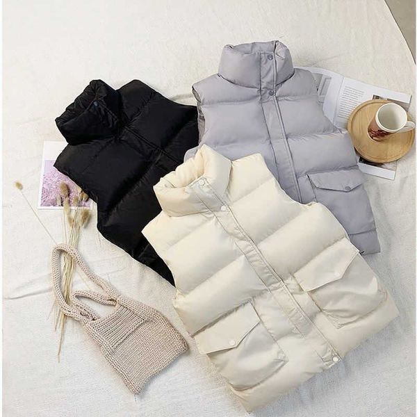 

plus size cotton padded vest jacket women winter waistcoat coat sleeveless keep warm 210531, Black;white