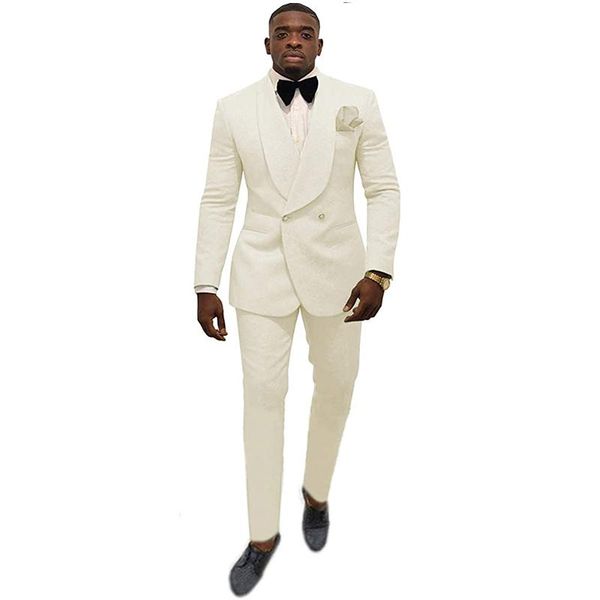 

men's suits & blazers patterned suit slim fit 2 pieces champagne double-breasted groomsmen tuxedos for wedding(blazer+pants), White;black