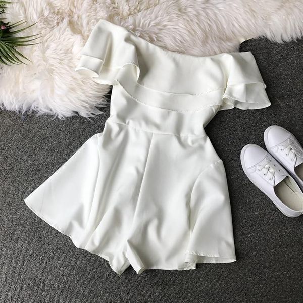 Jumpsuits Mulheres Macacão Mulheres Jumpsuit Playsuits Feminino Verão 2021 Roupas Sexy Casual Branco Rosa Vinho Chiffon de Manga Curta