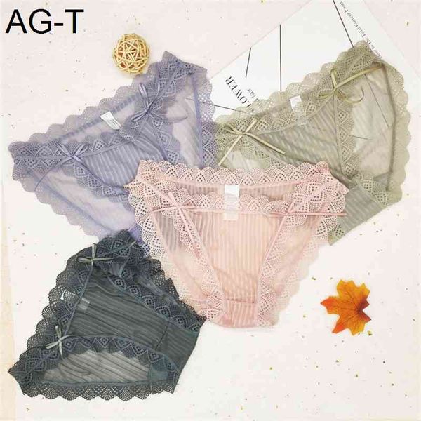 

low waist girl lace striped breathable thin hip triangle women's underwear, Black;pink