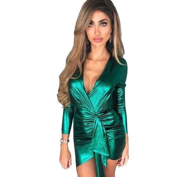 

spring wrap bandage bodycon dresses women deep v neck mini dress colorful elegant green summer party dress vestidos 210518, Black;gray