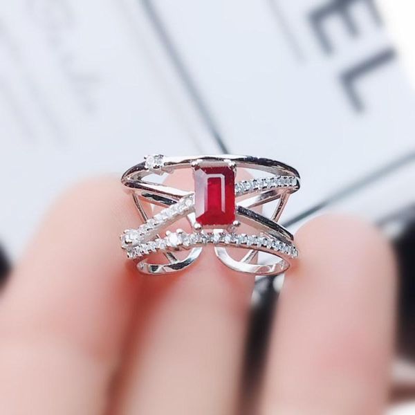 

natural real ruby rectangle ring per jewelry 925 sterling silver 3*5mm 0.55ct gemstone fine for women j2112311 cluster rings, Golden;silver