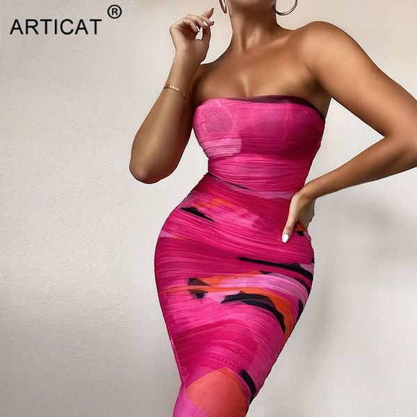 

articat strapless print ruched dress for women sleeveless mini dresses ladies streetwear backless elasitc mesh vestidos, Black;gray