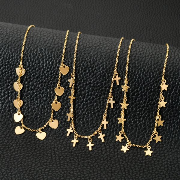 

stars cross heart charm necklace stainless steel chain choker necklaces for women gilrs fashion jewelry gifts, Silver