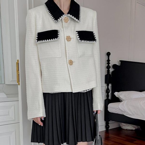 

women's jackets korean fashion vintage white tweed for women 2021 elegant single breasted short winter coat female wool blends, Black;brown