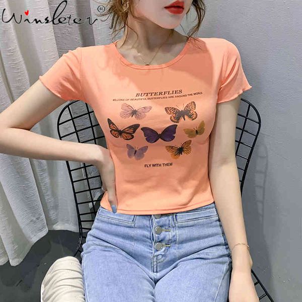 

women's t-shirt summer korean clothes fashion crop t-shirt women ropa mujer bottoming shirt cotton t, White