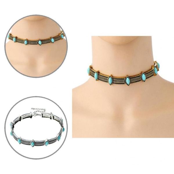 

chokers accessory chic turquoise silver color necklace alloy choker collar bohemian for date, Golden;silver