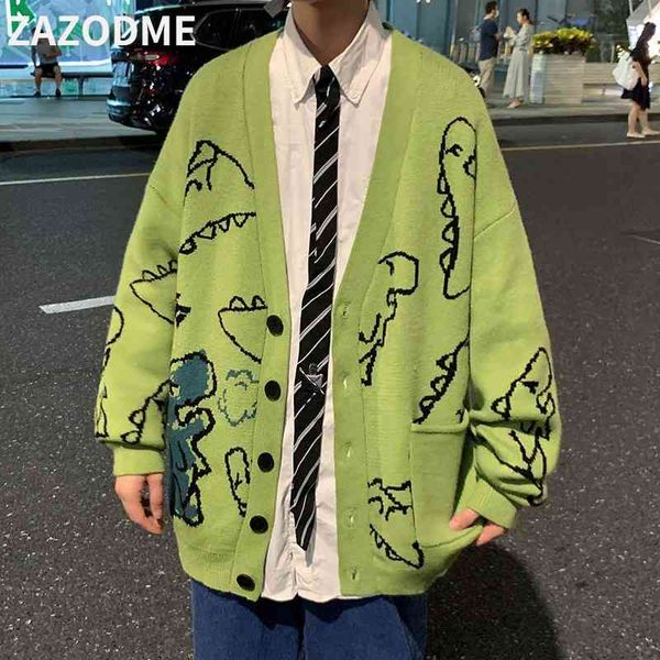 

zazomde 2021 oversized cardigan knitted streetwear loose male coat 2021 hip hop sweater cartoon pattern pullovers, Black;white