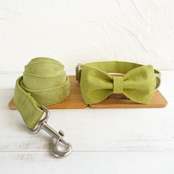 

dog collars & leashes green collar and leash set with bow tie for big small cotton fabric metal buckle