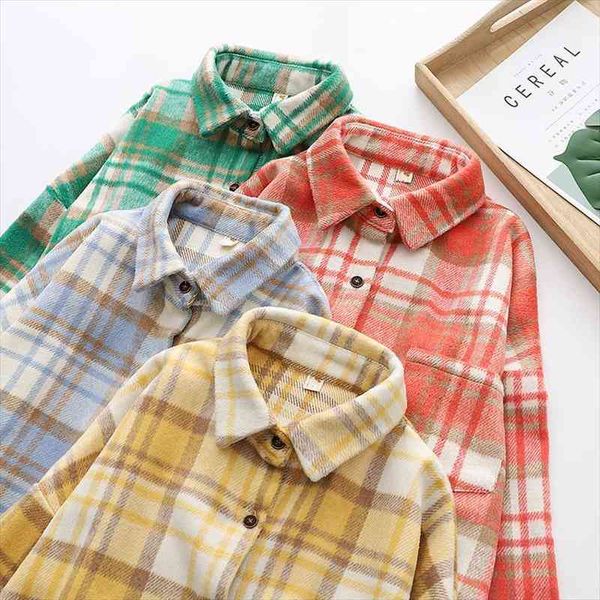 

women plaid blouse batwing long sleeve casual pocket shirt female turn down collar loose office wear tunic outwear, White