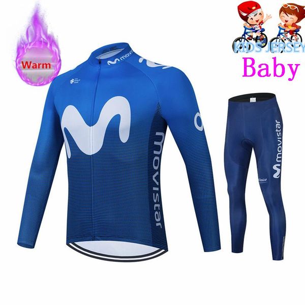 

racing sets boy 2021 triathlon winter thermal fleece kids long sleeve cycling clothing mtb ropa ciclismo bike clothes pants, Black;blue