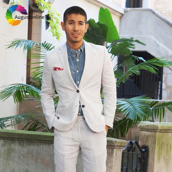 

men's suits & blazers casual linen ivory men beach wedding for man slim fit groom tuxedo custom made blazer jacket pants 2pie, White;black