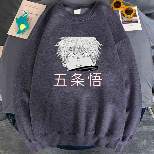 

satoru gojo men's hoodie, cartoon character printed sweater, casual sweatshirt, loose cuffs, harajuku style, autumn, Black