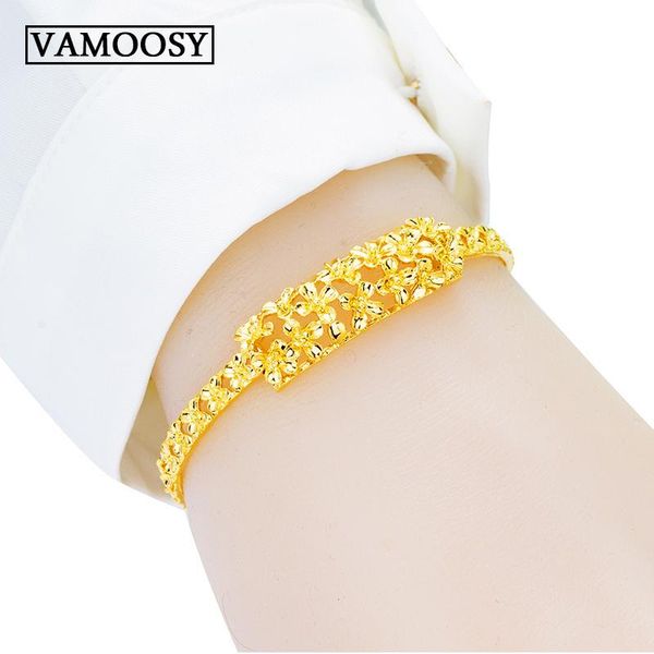

charm bracelets business female & bangles dainty christmas gifts for women handmade carved flower chain pure 24k gold wedding bracelet, Golden;silver