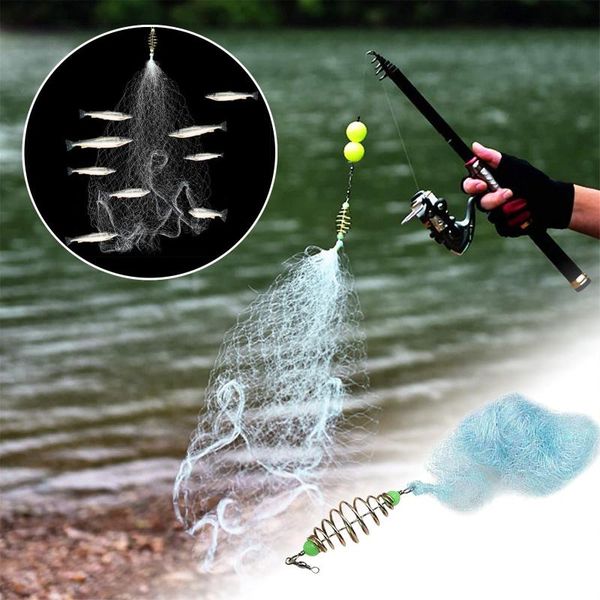 

portable fishing net trap luminous bead spring shoal netting fishnet tackle no need hook tool accessories 3-12 mesh