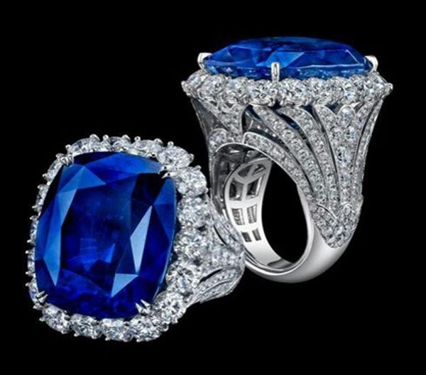 

wedding rings luxury female big blue stone ring silver color band for women cute fashion large engagement jewelry gifts, Slivery;golden