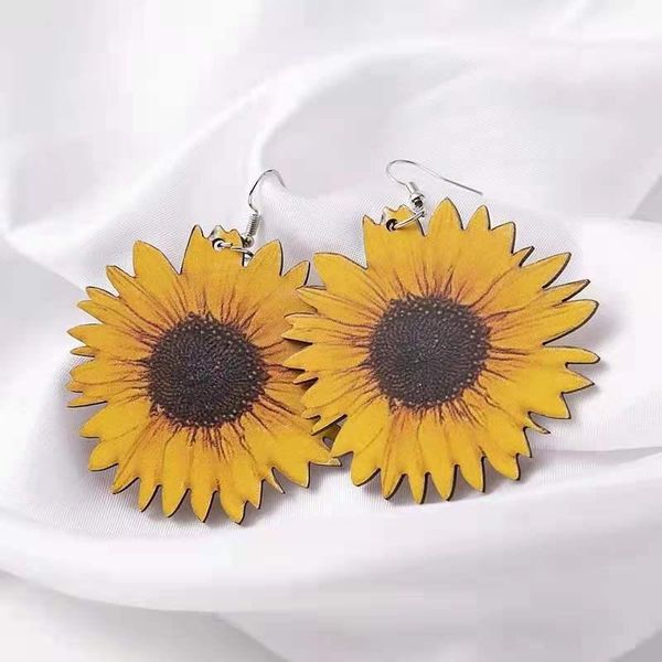 

dangle & chandelier european and american 3d sunflower pattern earrings summer design for women's jewelry gifts, Silver