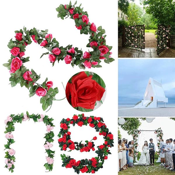 

decorative flowers & wreaths silk artificial rose vine hanging for wall decoration rattan flower garland romantic wedding home