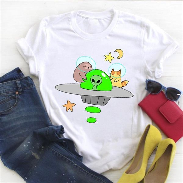 

men and women ufo cat funny men and womens fashion printed cartoon ladies summer tee female clothes graphic, White;black