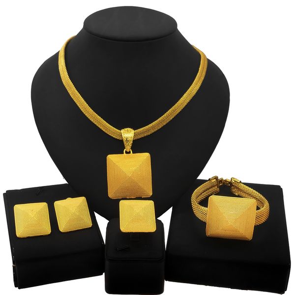 

yulaili 2021 stylish earrings atmospheric textured square jewelry set and dubai gold noble women's girls key pattern decorative suits, Black