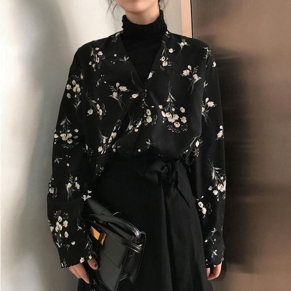 

women's blouses & shirts qweek floral print shirt women 2021 korean style elegant vintage beautiful blouse long sleeve graphic cardigan, White
