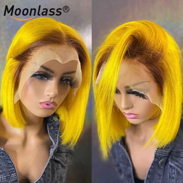 

preplucked short bob lace front wig glueless brazilian remy purple highlight pink yellow ombre human hair wigs for women, Black;brown