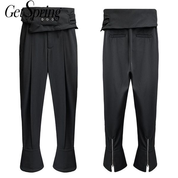 

getspring women pants capris patchwork high waist flare black casual womens cargo 2021 fashion women's &, Black;white