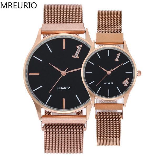 

wristwatches mreurio couple watches classic fashion large numeral dial mesh magnetic lazy strap quartz watch for women couples relojes gifts, Slivery;brown