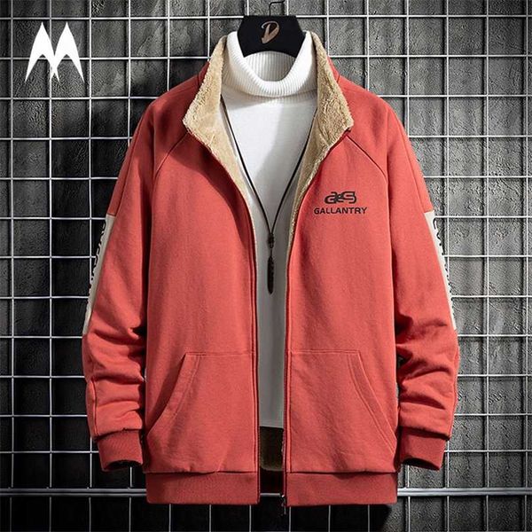 Carta Imprimir jaqueta de lã homens marca grossa casacos quentes zíper Bomber Streetwear Masculino Moda S 211217