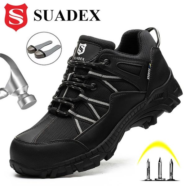 

suadex men safety shoes work boots outdoor puncture proof sra non-slip breathable men's safety sneakers plus eu size 37-48 211106, Black