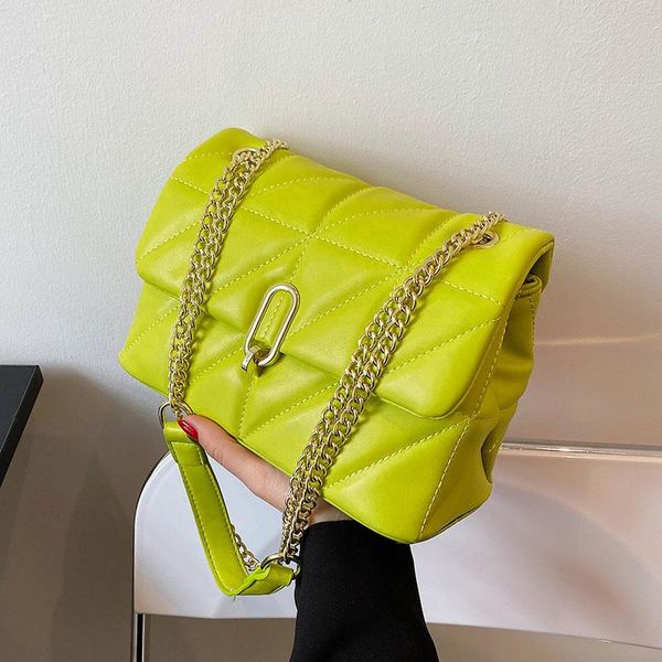 

evening bags kiwi green summer pu leather flap crossbody for women 2021 luxury solid color shoulder handbags chain purses