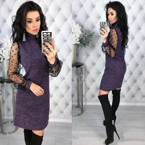 

spring vintage lace patchwork womens dress straight elegant long sleeve mini dresses casual office lady, Black;gray
