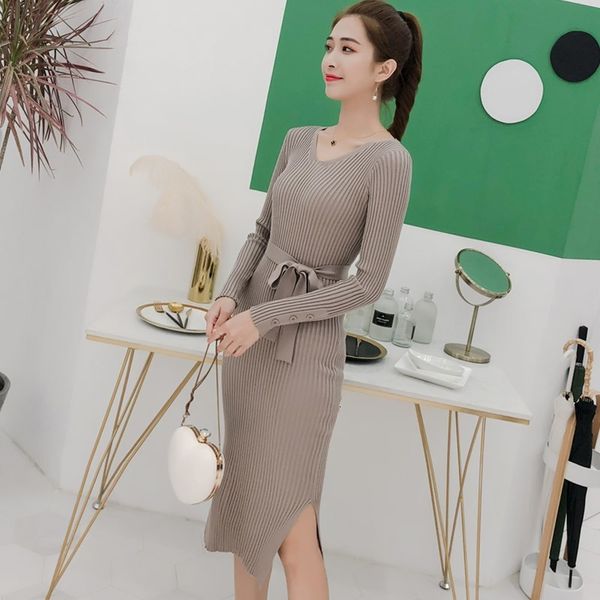 

women's sweaters fall winter background ladies tight bodycon split side female sweater with belt trend 2021, White;black