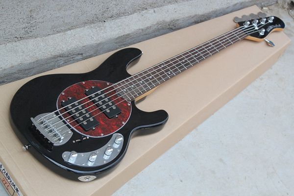 5 Strings Music Man Ernie Ball StingRay Black Electric Bass Guitar Wine Red Pearl Pickguard, 9V Battery, Active Wires