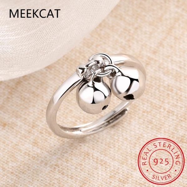 

cluster rings 925 sterling silver for women trendy double jingling bell fine jewelry beautiful finger open ring party birthday gift, Golden;silver