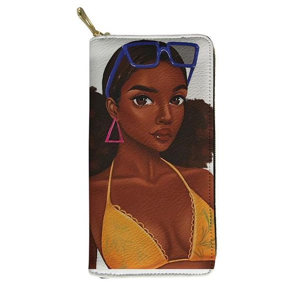 

wallets hycool fashion women long purse yellow bikini african beauty print female pu leather wallet casual travel money phone bags woman, Red;black
