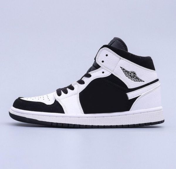 

men women shoes jumpman 1 mid se panda fashion trainers black white patent leather carbon fiber designer sneakers dress shoe