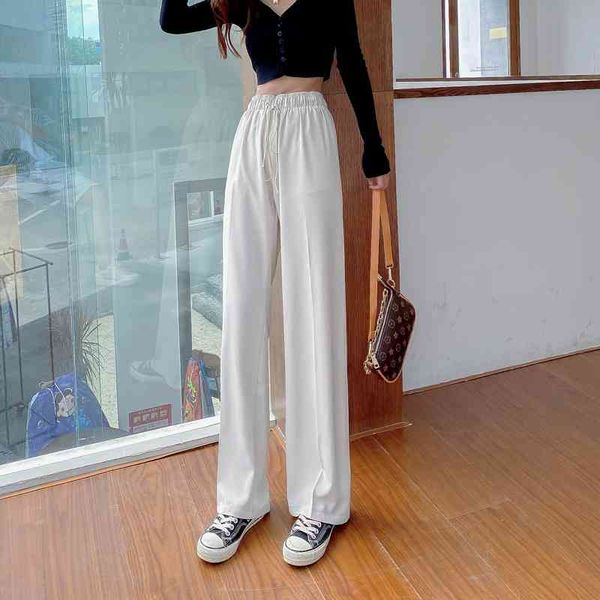 

wide leg pants women's high waist drape straight loose small suit mopping the floor summer thin 210429, Blue