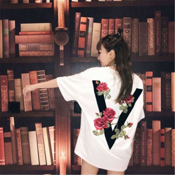 

2021 national trend mid long loose lovers' big size korean short sleeve t-shirt blouse with buttocks, White;black