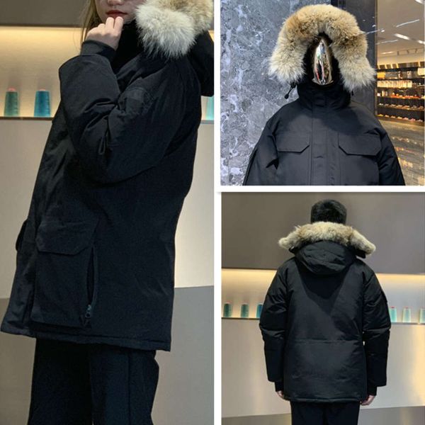 

men's & parkas parkaexplosion models winter jackets real wolf fur big pockets coat thick duck down hooded out clothes warm parka 9vd2, Black