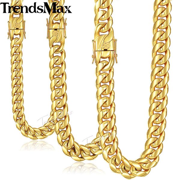 

trendsmax miami curb cuban mens necklace chain 316l stainlsteel hip hop gold silver color 8/12/14mm khnm19 x0509, Black