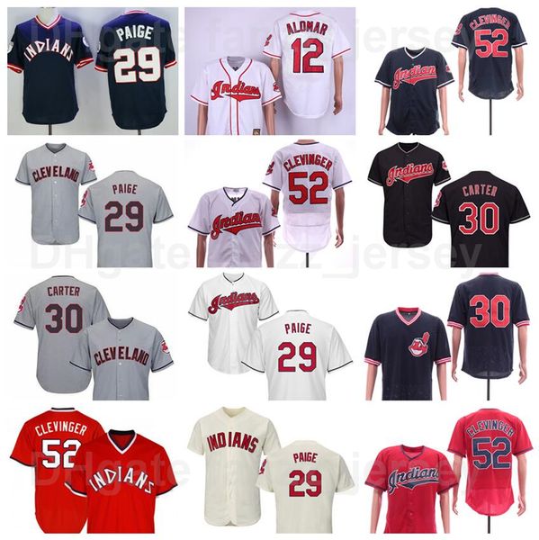 

retro 29 satchel paige jersey 1902 1974 1976 1993 1995 vintage baseball 12 roberto alomar 30 joe carter 52 mike clevinger all stitched team, Blue;black