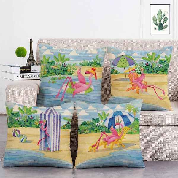 

cotton linen flamingo sofa decorative cushion cover pillow pillowcase 45*45 throw home printed case t112 cushion/decorative
