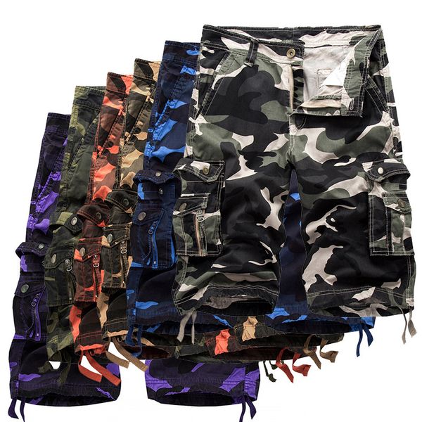 

men's shorts large size loose multicolor camouflage 5-point pants middle casual beach, White;black