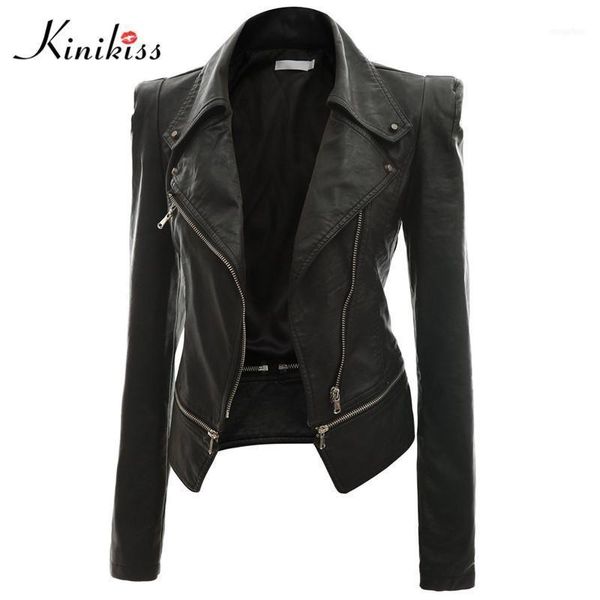 Kadın Ceketleri Toptan-Kinikiss Moda Kadınlar Kısa Siyah Deri Ceket Kaban Sonbahar Seksi Steampunk Motosiklet Faux Kadın Gotik Coat1