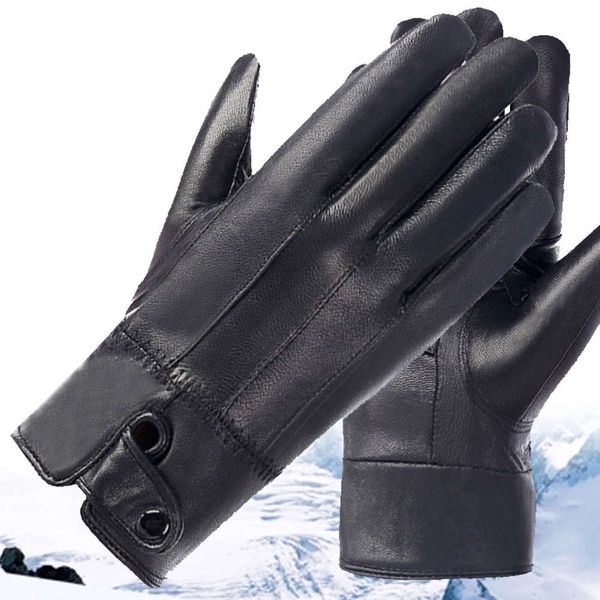 

gloves leather winter riding and driving men women windproof warm plush thickened sheepskin leather, Blue;gray