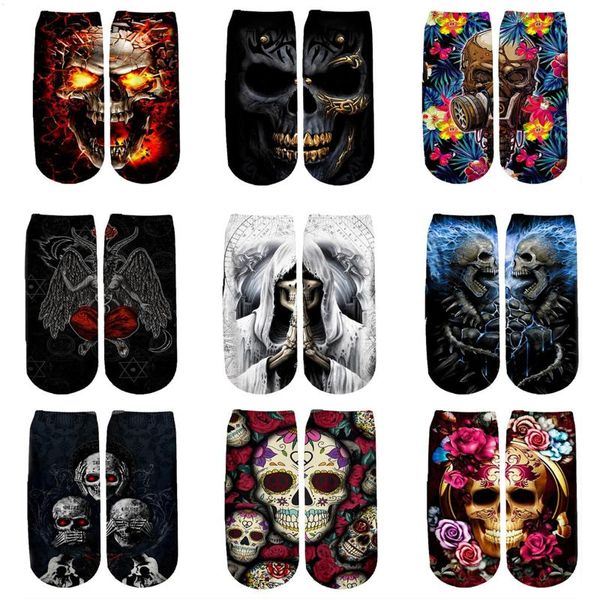 

men's socks floral hippie skulls/god of death/krampus satanic 3d printed men for women funny fashion summer spring ankle, Black