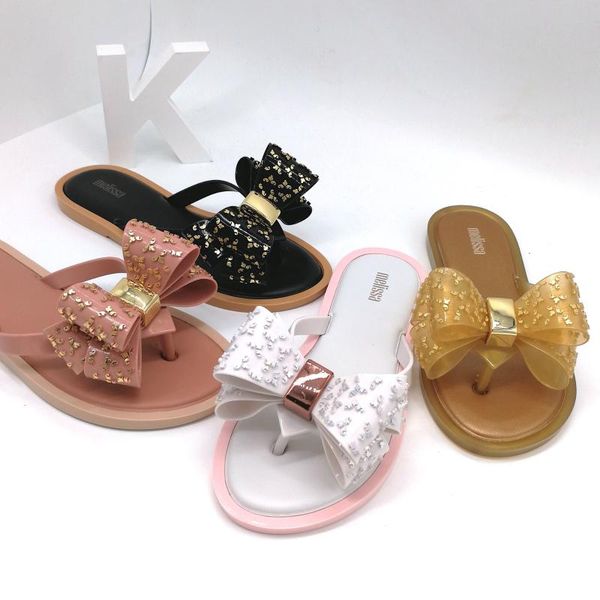 

slippers bowknot soft sole flip flops jelly shoes summer slipper women fashion flat for 2021, Black