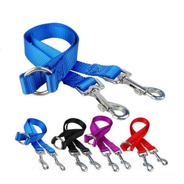 

dog collars & leashes 1pcs double twin dual coupler pet leash two in one strong nylon v shape way walking running lead
